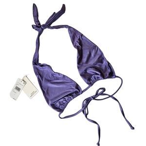 Good American Shine Ruched Halter Top Swim Lilac Mist Women's Large Beach Pool